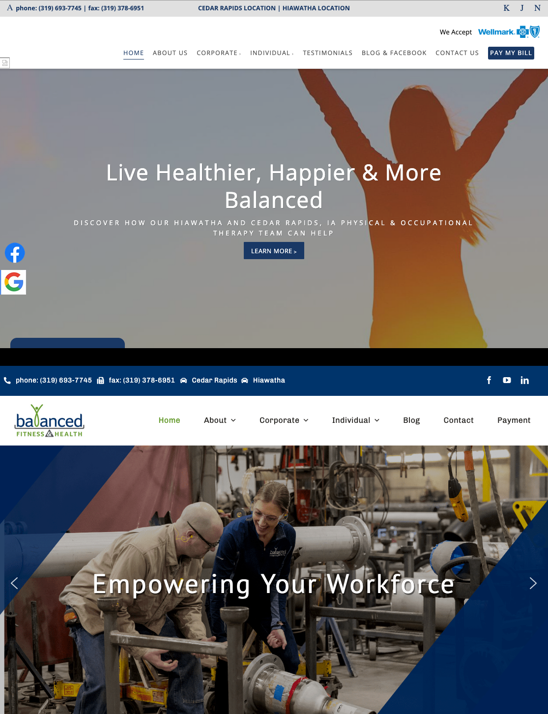 Balanced Fitness and Health website: Before (top) and After (bottom)