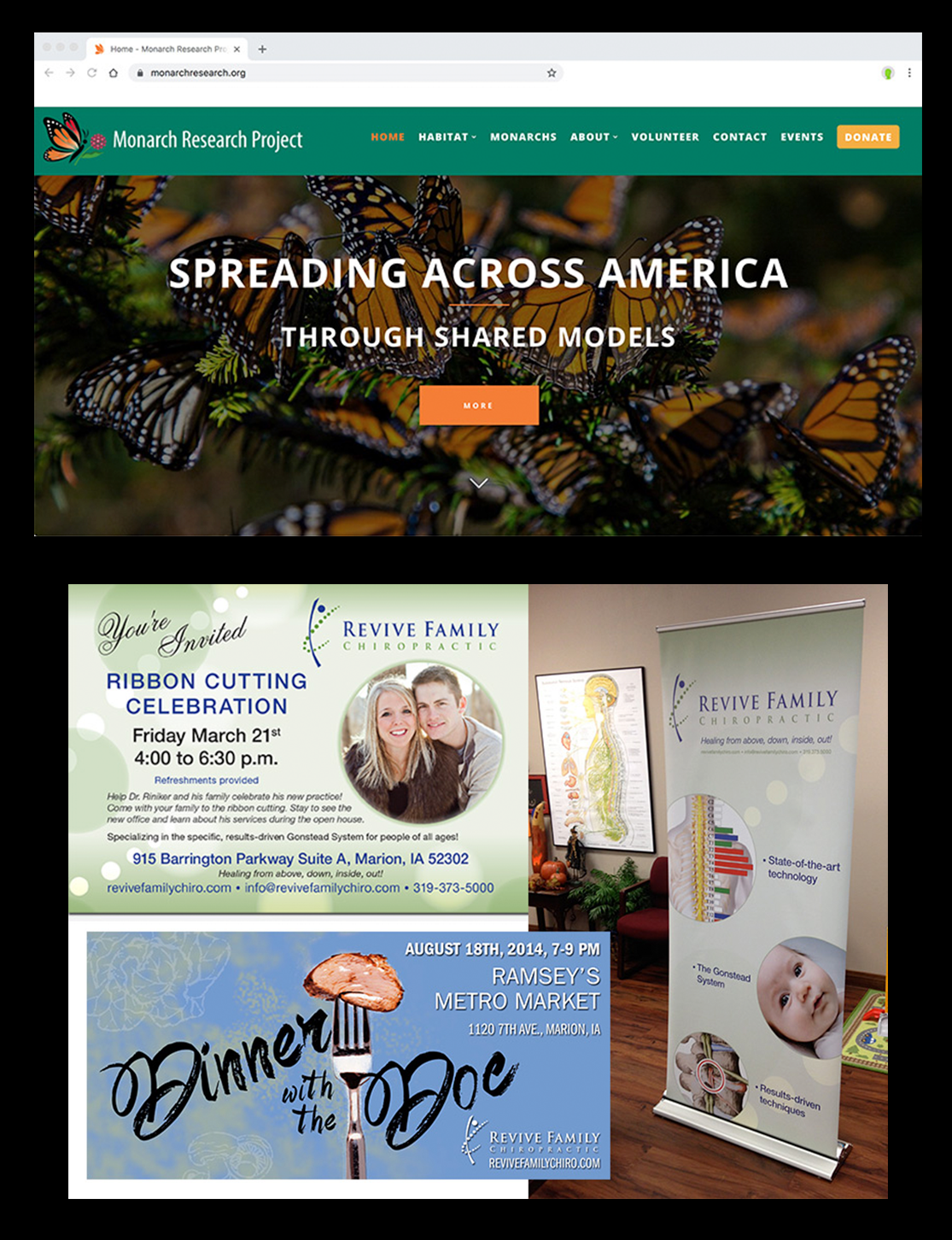 Monarch Research website and collateral for Revive Family Chiropractic