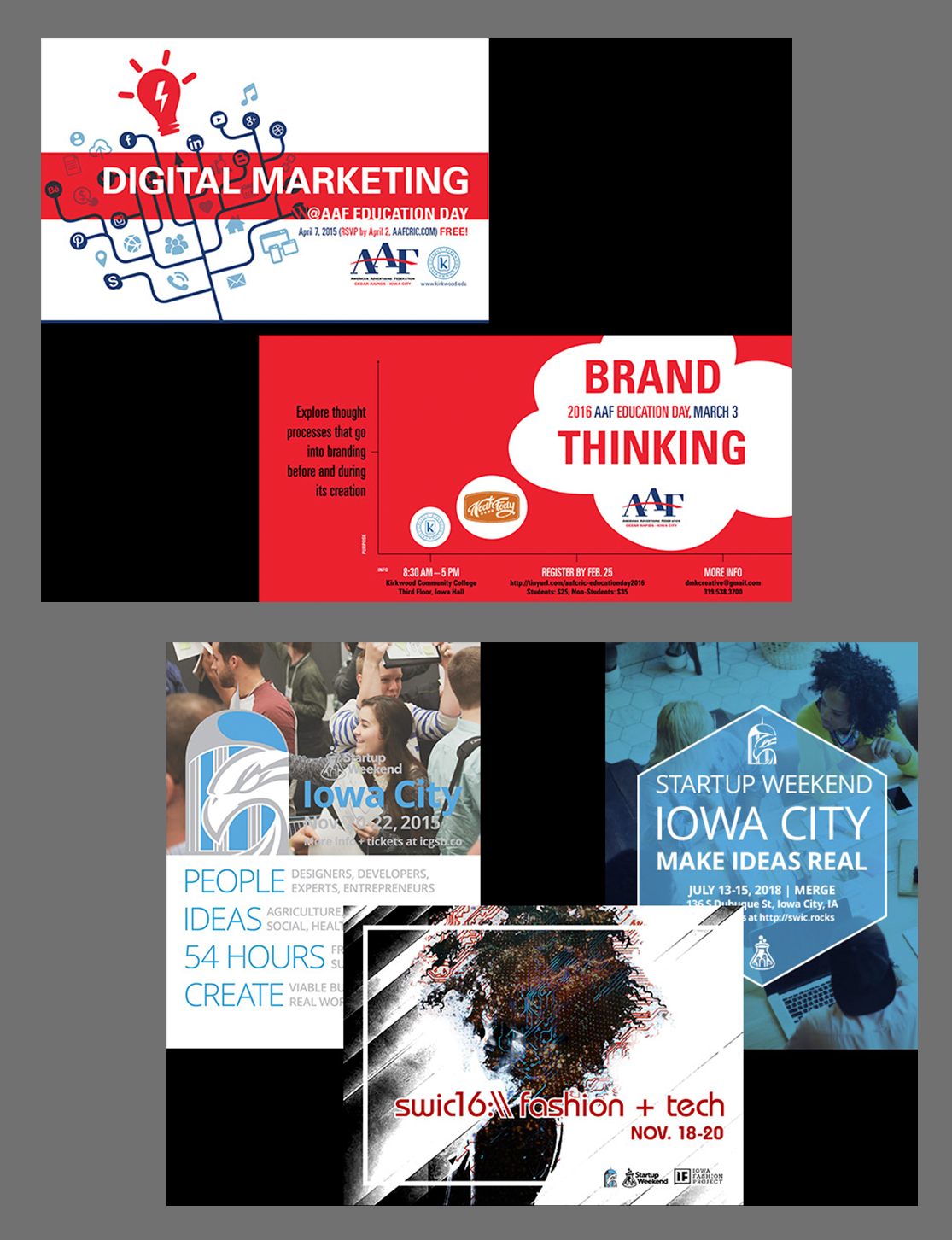 Posters for AAF: CR-IC Education Day and Startup Weekend events